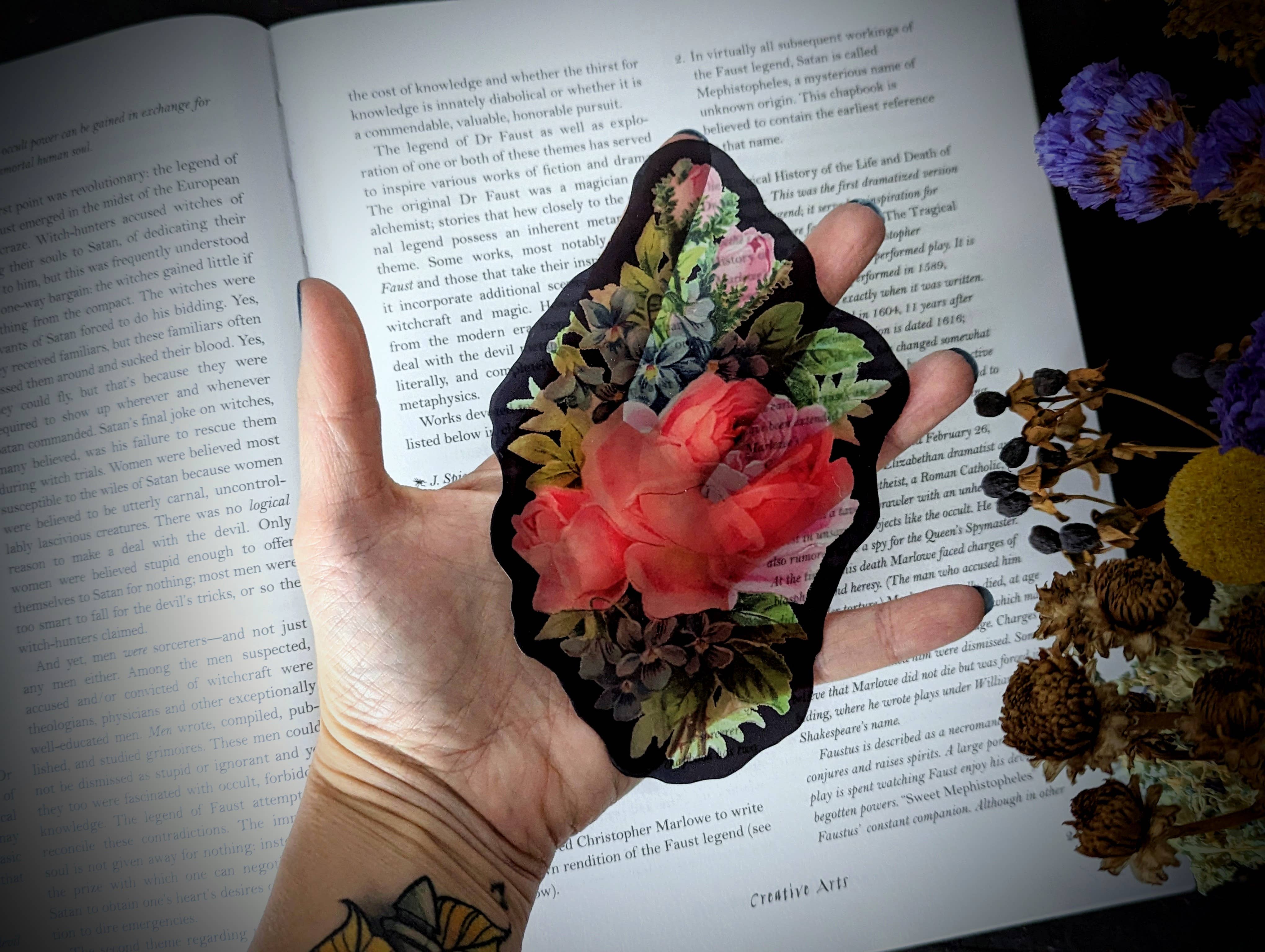 Dark Veinlet - Venta al por mayor Marcapáginas - Marcapáginas transparente, diseño floral vintage de color rosa brillante2