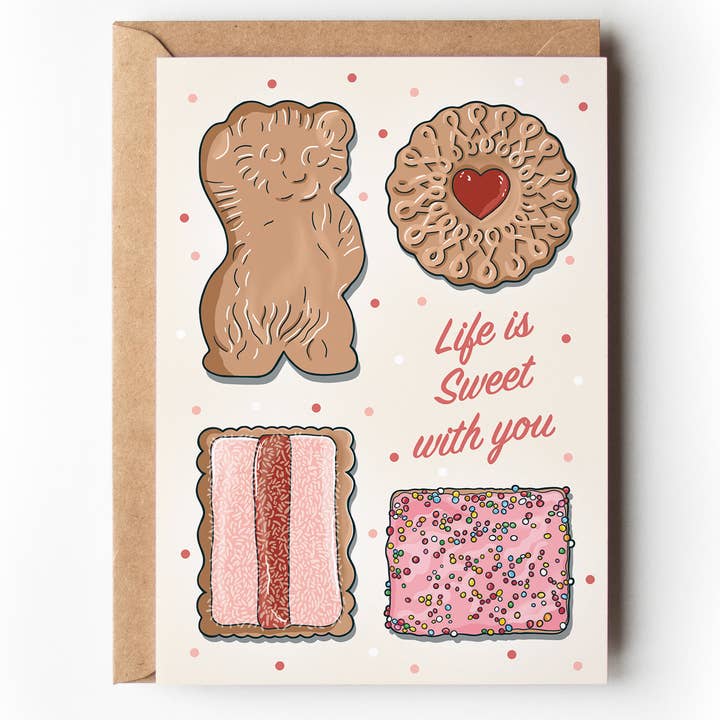 Life is Sweet Love | Australian Biscuits Valentine Card for wholesale by Little Green Mini Creative