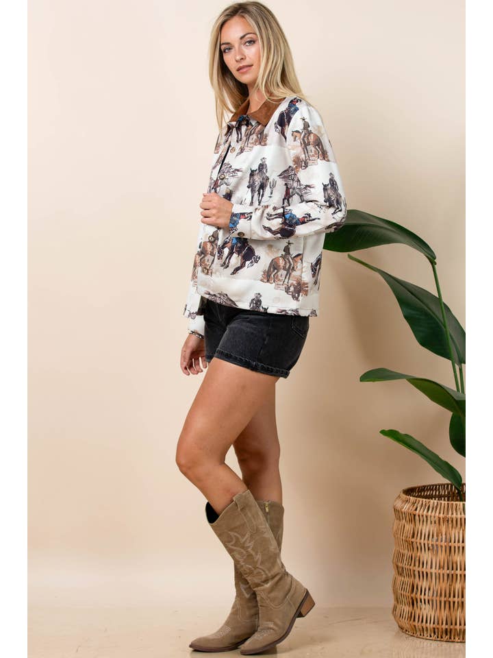 Khaki Multi AT1317-AUDREY WESTERN PRINT LIGHT WEIGHT BARN JACKET for wholesale on Faire12