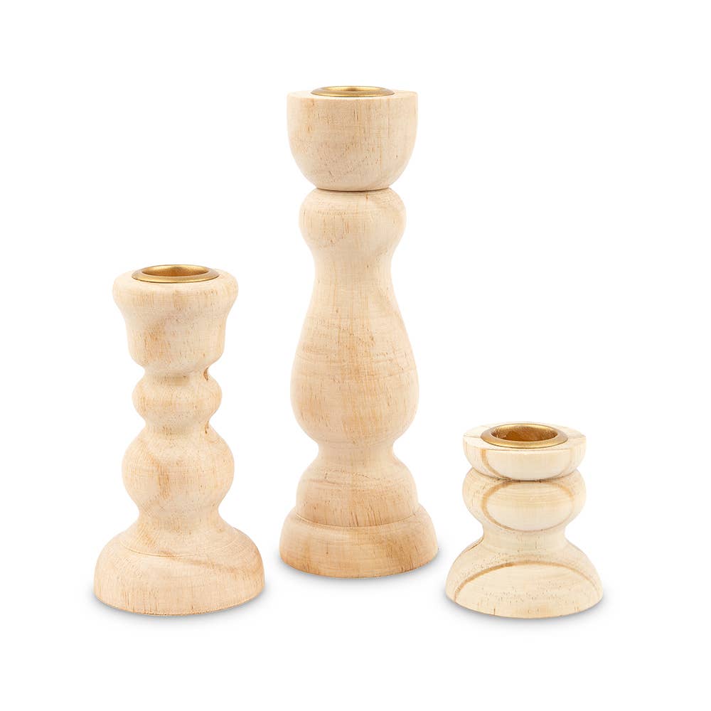 Weddingstar Inc. - Wholesale Candle holder - Natural Tiered Wood Spindle Taper Candle Holders Set of 30