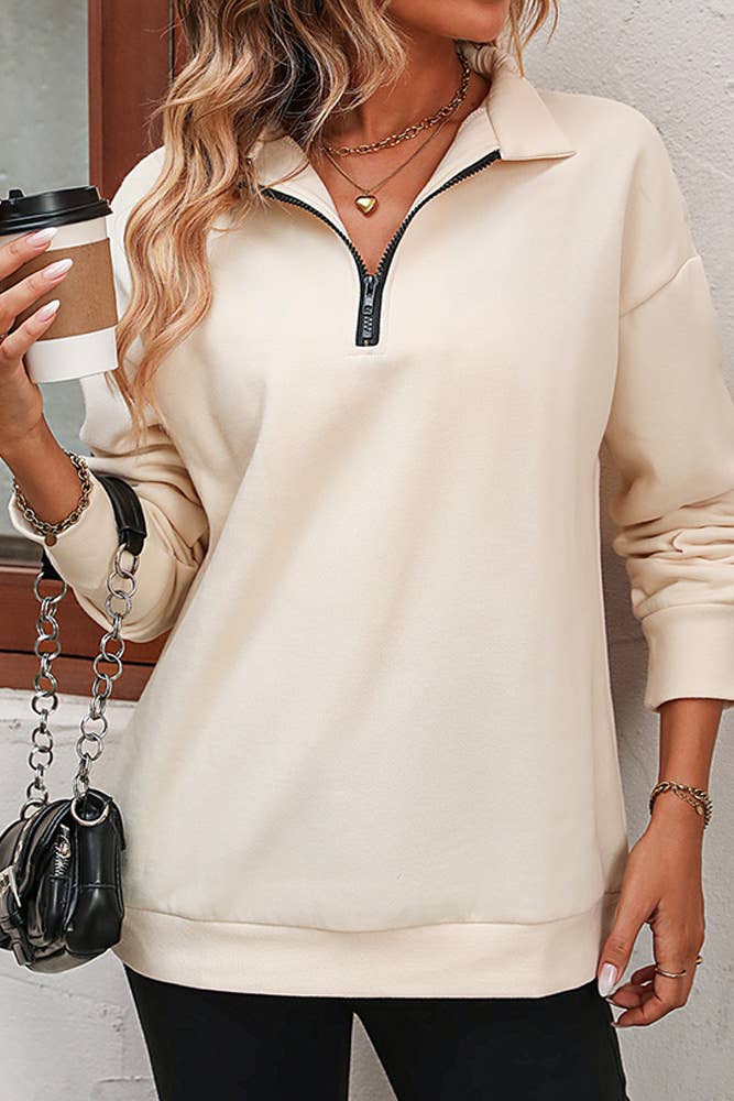 UNISHE - Wholesale Sweatshirt - Women's - Plain Half Zipper Sweatshirt MD0911