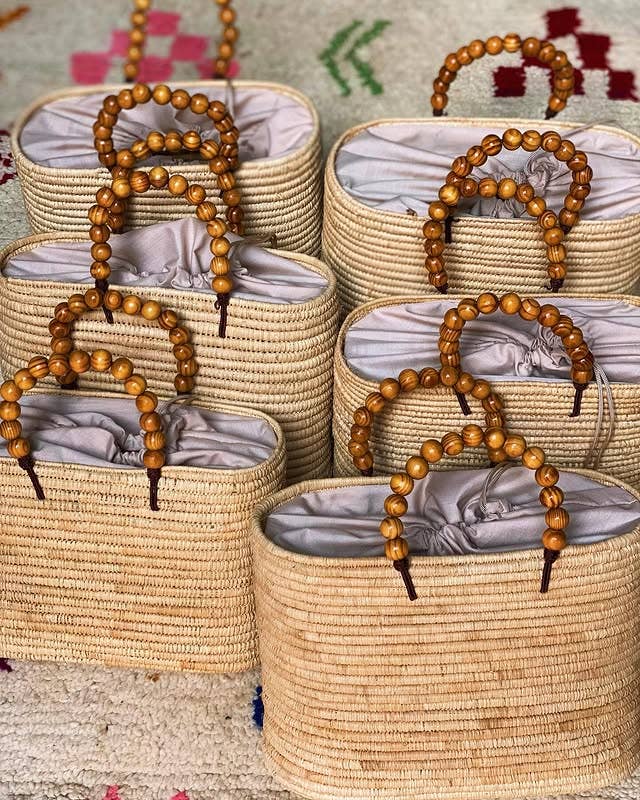 martitec - Vente Sac de plage - Sac en raphia fait main avec poignées en perles de bois1