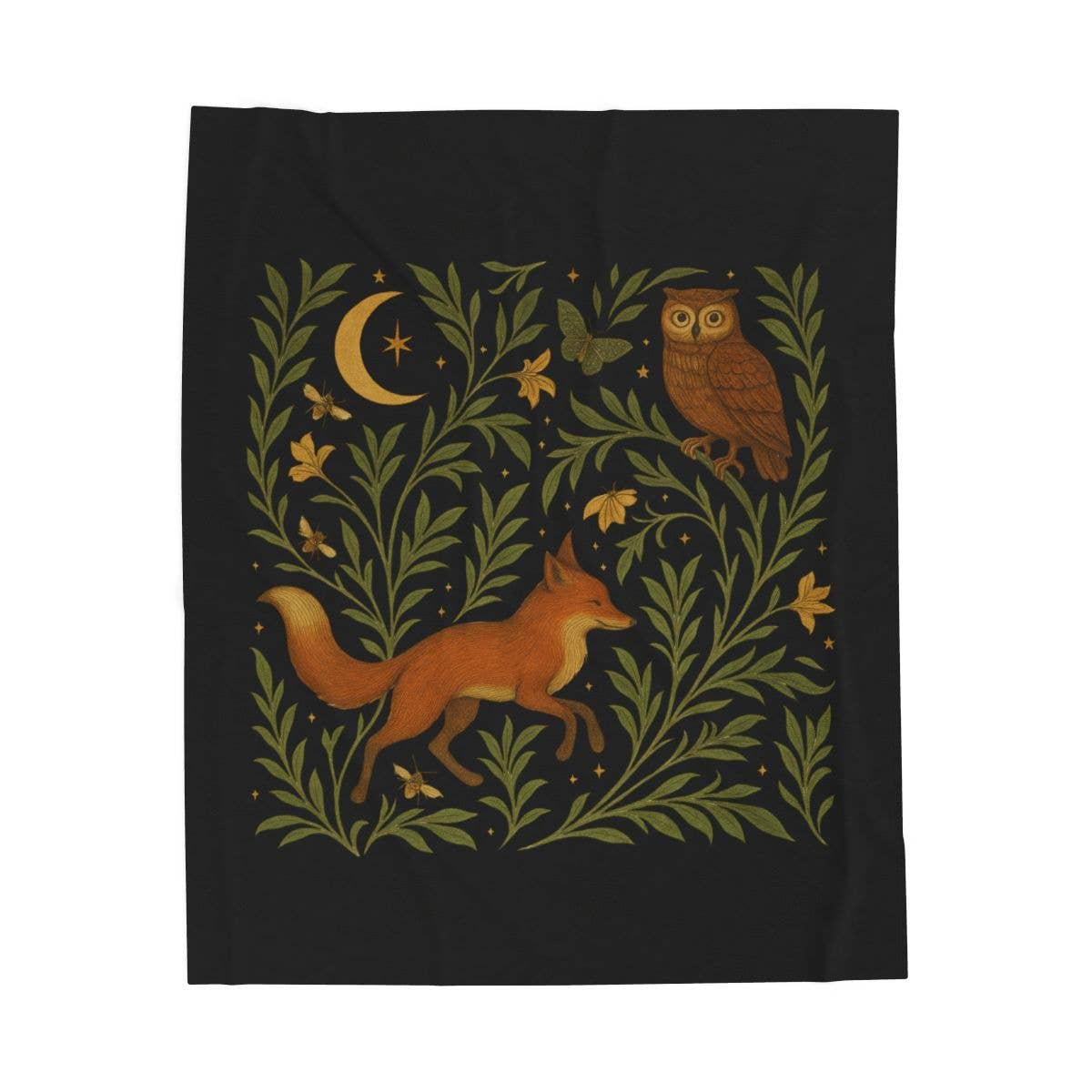 Upside Down Owl Farm - Wholesale Throw Blanket - Woodland Fox & Owl Throw Blanket – Cozy Nature Inspired Boho0