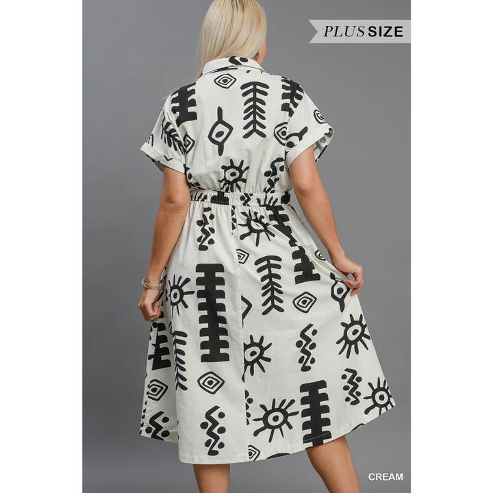 BNS - Wholesale Dress - Women's - PLUS Abstract Print Elastic Waist Midi Dress