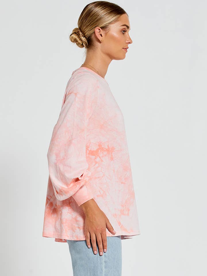 Billow Sleeve Swing Tee In Peach Tie Dye for wholesale by Bohemian Traders