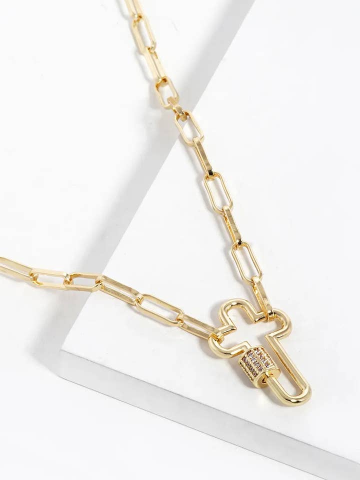 18K Gold Dipped Cz Pave Cross Pendant Chain Necklace for wholesale by Wild Honey