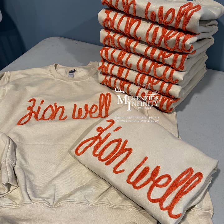 McKenzie’s Infinity LLC - Wholesale Sweatshirt - Unisex - CUSTOM Personalized Chenille Yarn Embroidered Sweatshirt 5