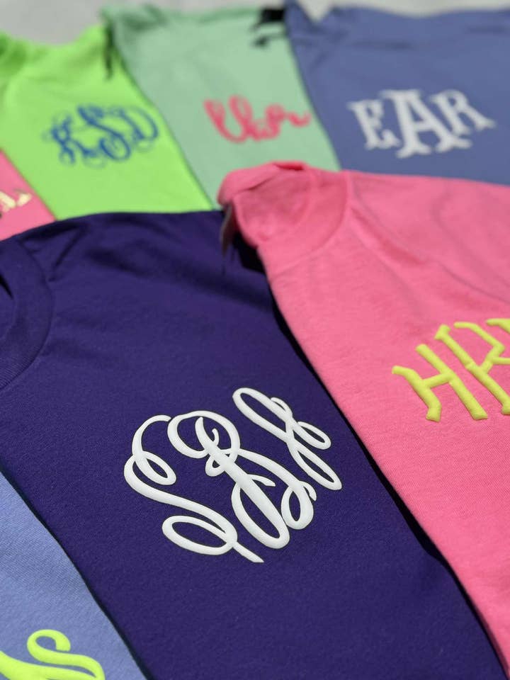 3D Puff Monogram T-shirt, Custom, Mystery or You Choose for wholesale by April's Sew Vinyl
