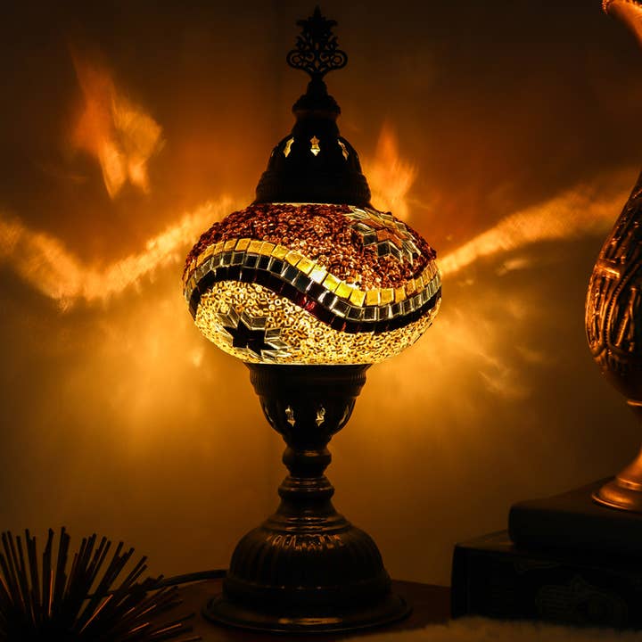 Natures Artifacts Inc - Wholesale Accent/Desk Lamp - Turkish Table Lamp with Handmade Gold Mosaic Glass
