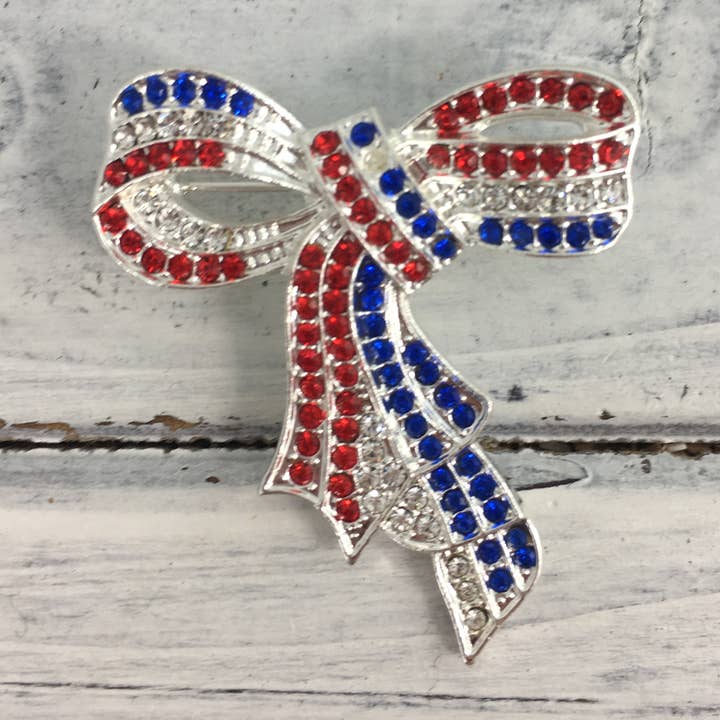 Red white and blue ribbon brooch for wholesale by SongLily