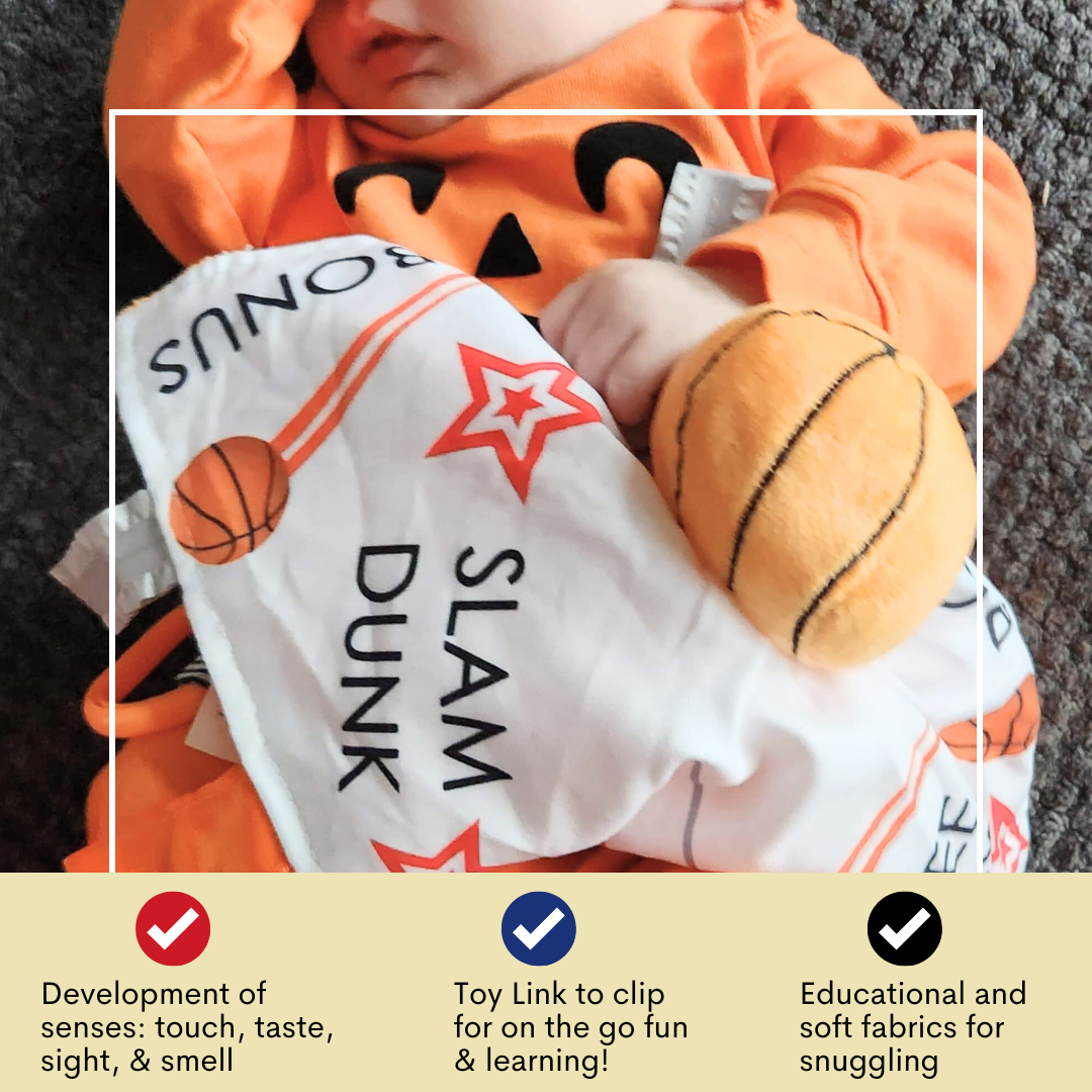Baby Jack and Company - Wholesale Security/Cuddle Blanket - Baby - Basketball Baby Learning Lovey Tag Stroller Toy 10" x 10"5