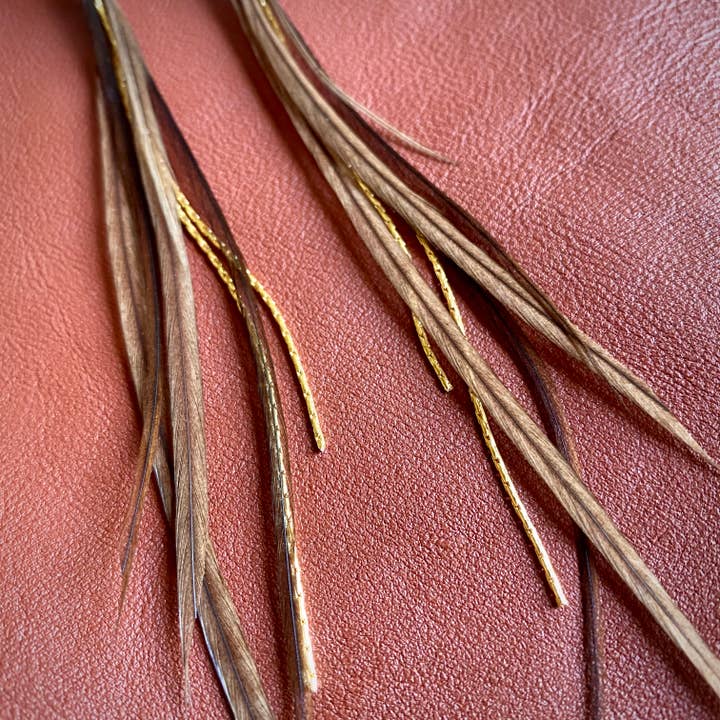 ASTALI - Wholesale Tassel Earrings - Mini Feather Earrings - Taupe/Gold, Boho Western Earrings2