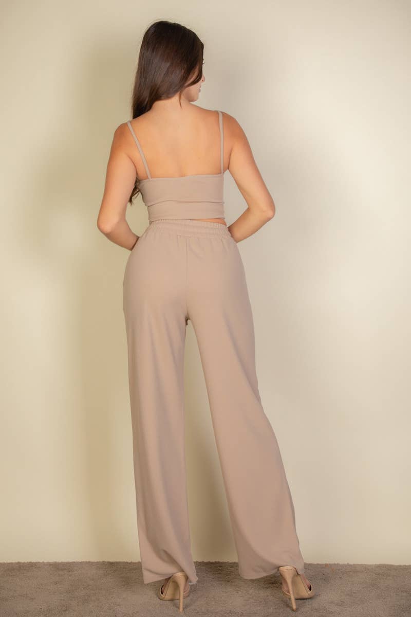 CAPELLA APPAREL – Engroshandel Top- og buksesæt (IKKE Loungewear) - Dame – Bustier Crop Cami Top & Slant Lomme Lige Bukser9