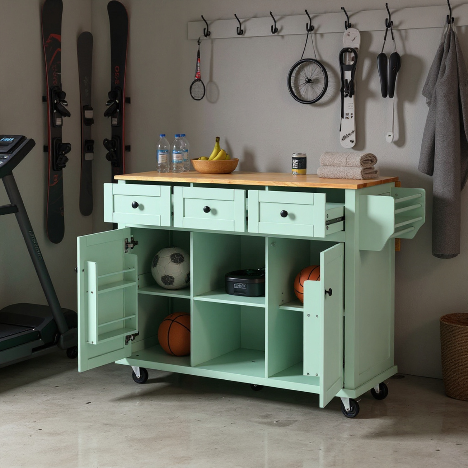 HOMYCASA DESIGN INC - Wholesale Kitchen Storage/Organizer - Mint Green Rolling Work Cart & Drop Leaf Adjustable Storage2