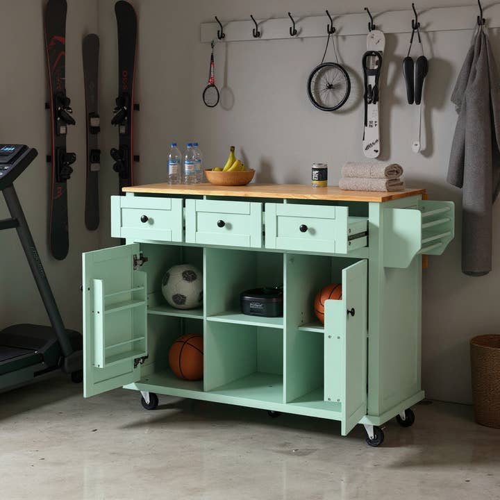 HOMYCASA DESIGN INC - Wholesale Kitchen Storage/Organizer - Mint Green Rolling Work Cart & Drop Leaf Adjustable Storage2