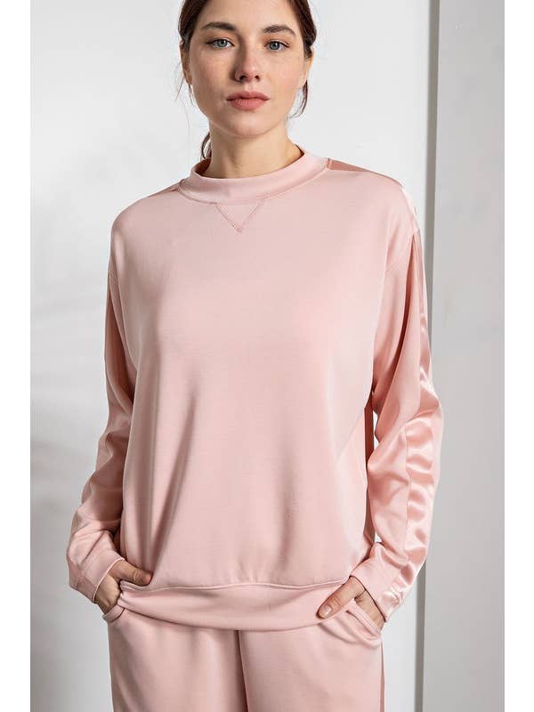 Sunday Morning - Wholesale Sweatshirt - Women's - T5997PL37 PLUS SIZE LONG SLEEVE TOP WITH SATIN SIDE DETAIL