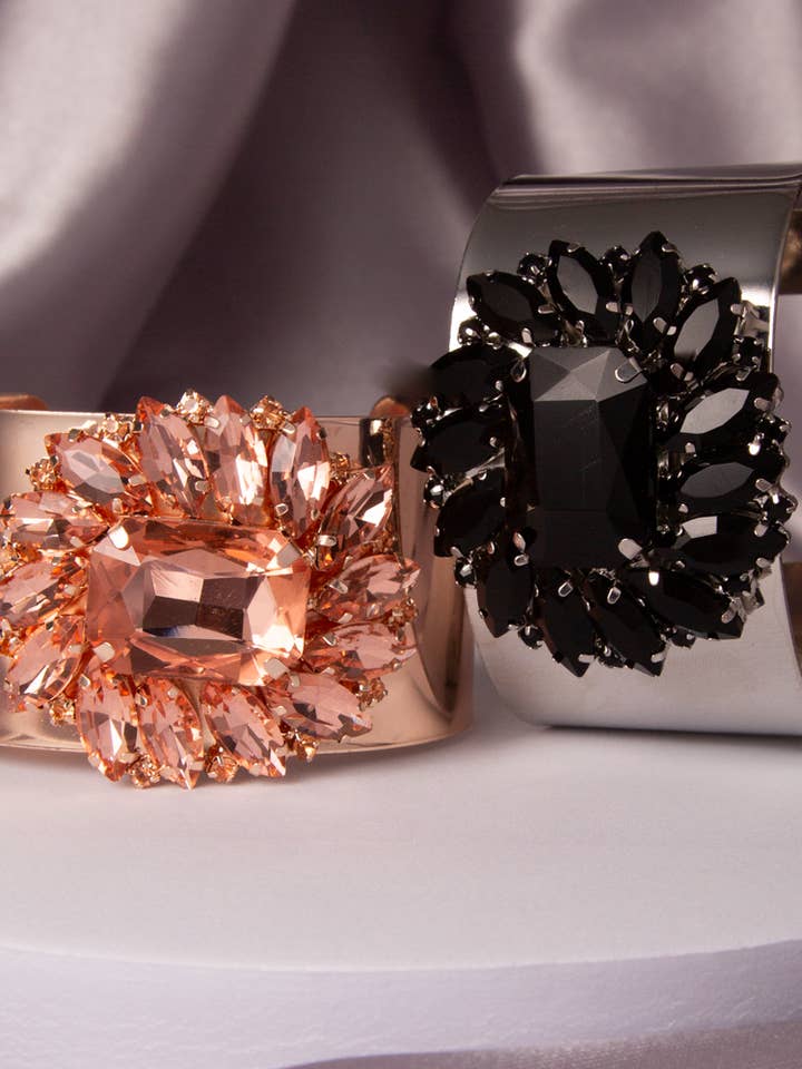 Floral Crystal Faceted Cuff Bracelet for wholesale by SP Sophia Collection