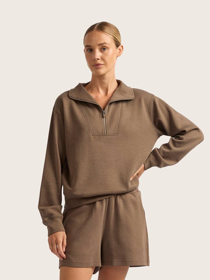 Women's Quarter Zip Sweater - Oyster for wholesale by BOODY UK LTD