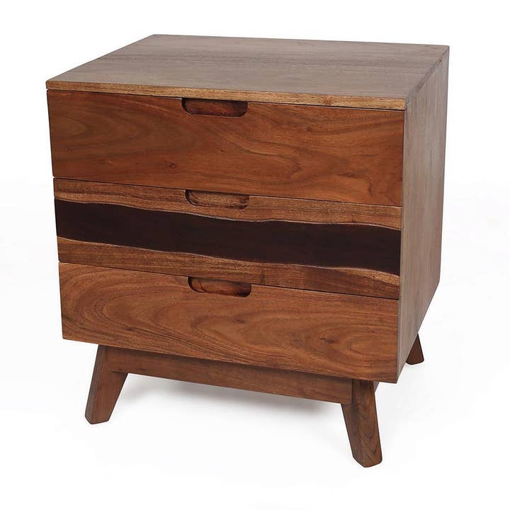 21.5x16.5x23" Acacia Wood Wave Inlay Nightstand - Brown for wholesale by A&B Home Group Inc.