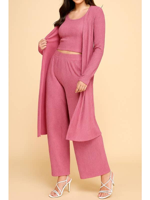 MIO WHOLESALE - Wholesale Top & Pant Set (NOT Loungewear) - Women's - HK3PCS-SET CRINKLE CARDIGAN 3-PIECE SET8