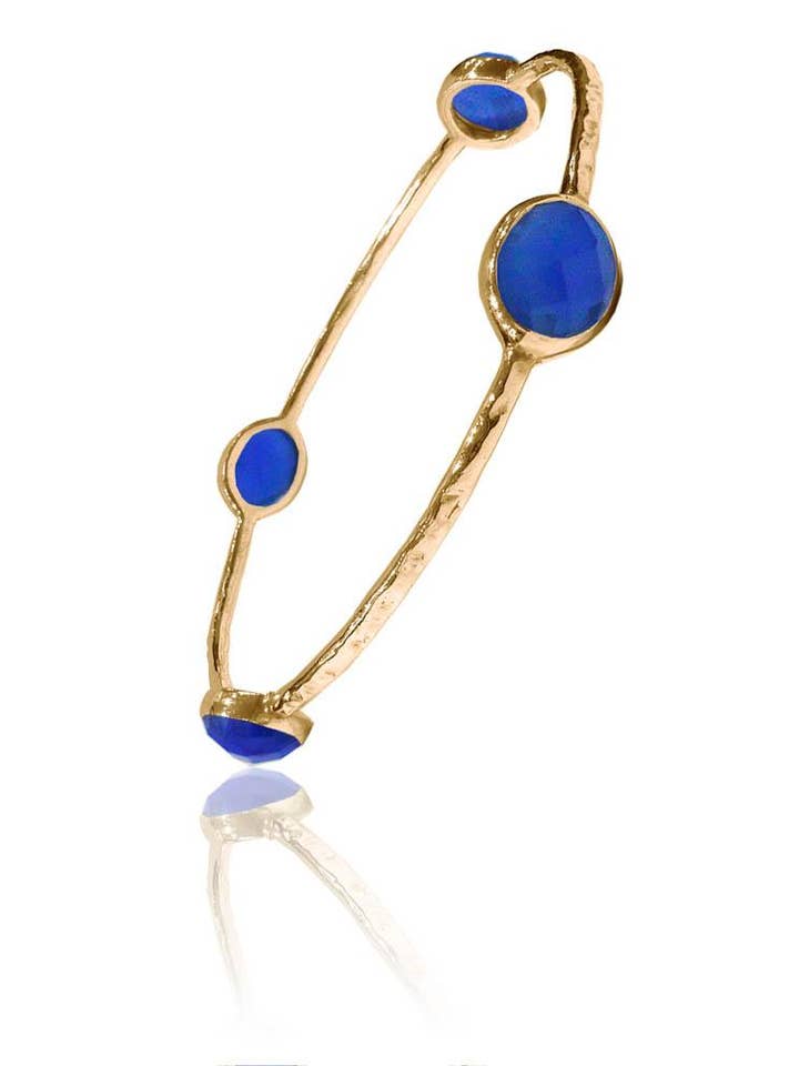 Banhado a Ouro Quatro Oval Jaipuri Stone Bangle Calcedônia Azul por atacado de Sikara & Co.