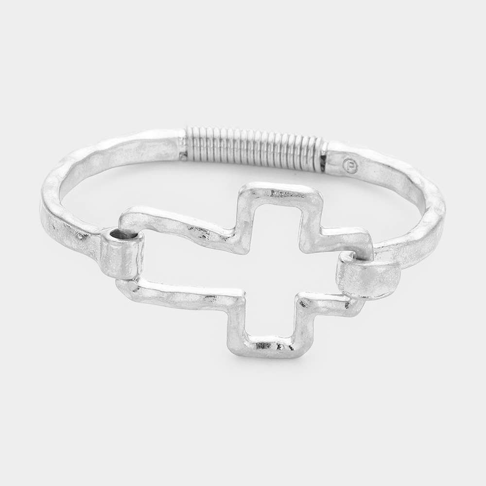 Sensibling Corp. - Wholesale Bangle Bracelet - Hammered Open Metal Cross Hook Bracelet0