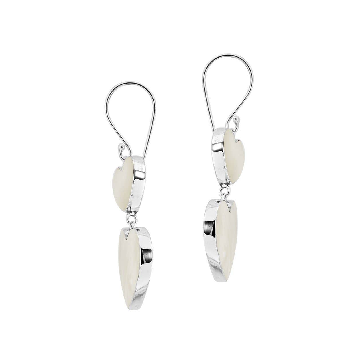 Bali Designs - Wholesale Dangle Earrings - AE-1170-MOP Sterling Silver Mother Of Pearl Double Heart Long Drop Statement Earrings2