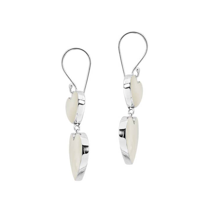 Bali Designs - Wholesale Dangle Earrings - AE-1170-MOP Sterling Silver Mother Of Pearl Double Heart Long Drop Statement Earrings2