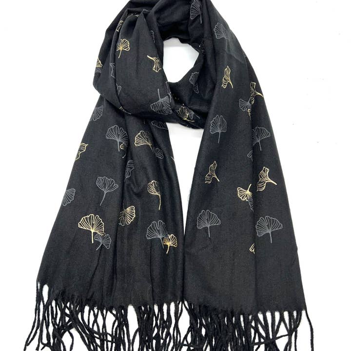 LINETA - Wholesale Head Scarf - Women's - HH-191 Gingko Gilded Scarf0