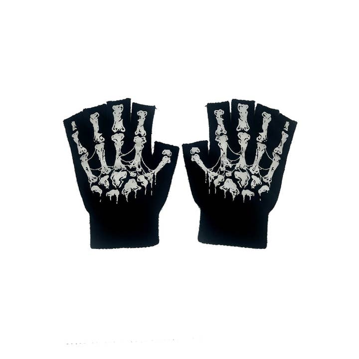 vampirefreaks - Wholesale Gloves - Unisex - Dead Inside Fingerless Skeleton Gloves2