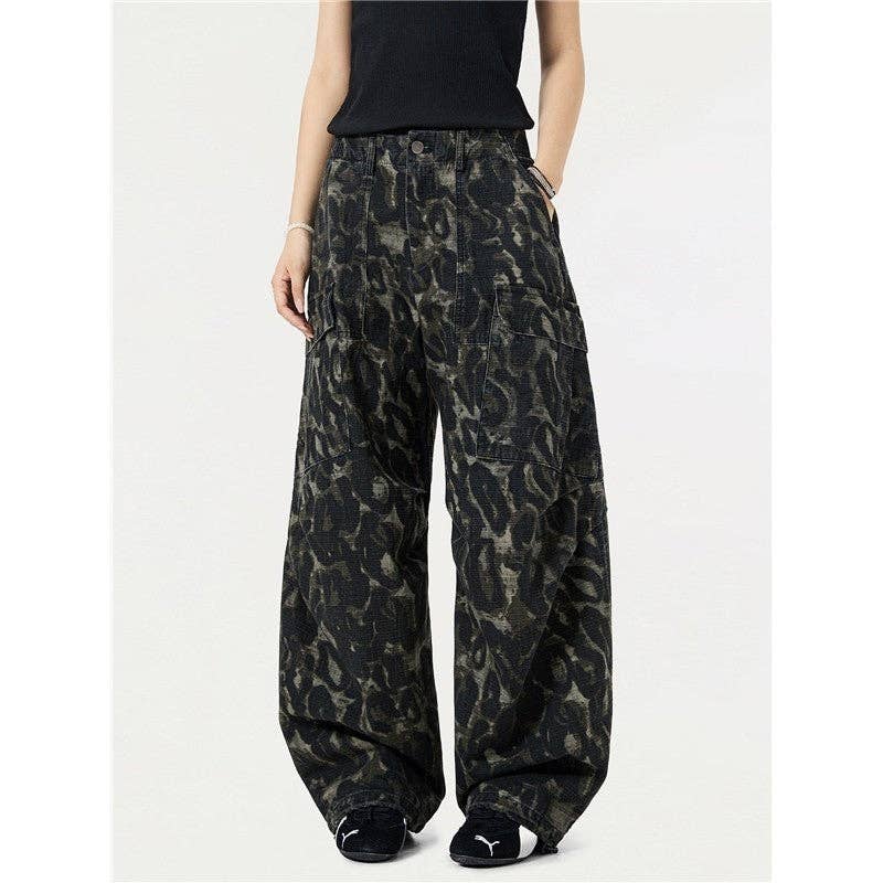 COLOR A Black Panther Camo Curved Blade Wide Leg Pants for wholesale on Faire1