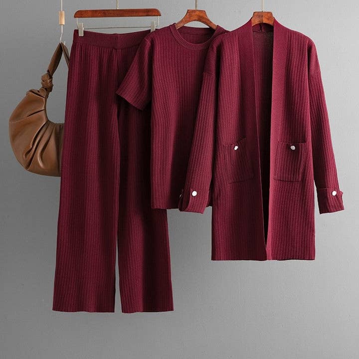 kycozy - Wholesale Top & Pant Set (NOT Loungewear) - Women's - V Neck Solid Knit Tank Top High Waist Wide Leg Set8