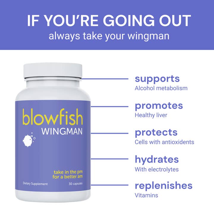 Blowfish for Hangovers - Wholesale Oral supplement/vitamin - Pre-Alcohol Liver Support | DHM & L-Cysteine | 30ct Bottle2
