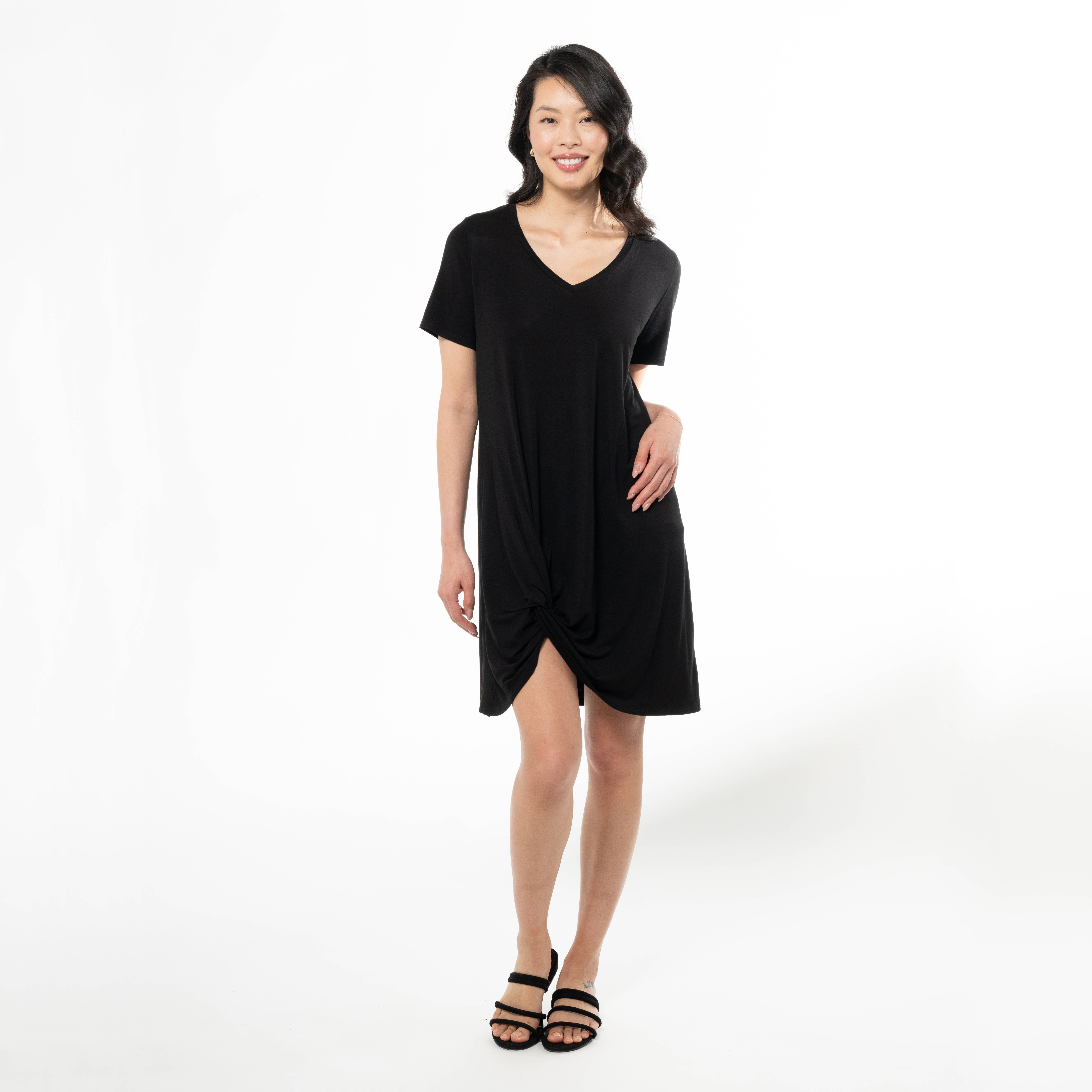 Preto Vestido T-shirt Lilah Twist Knot Bamboo - Preto para venda a revendedores na Faire0