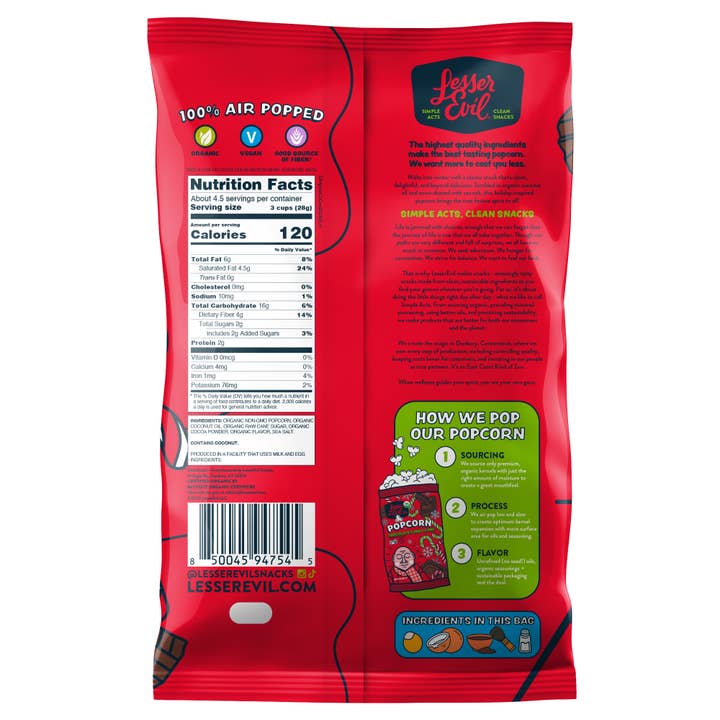 LesserEvil - Wholesale Popcorn - Organic Popcorn, Chocolate Candy Cane 4.6 oz
