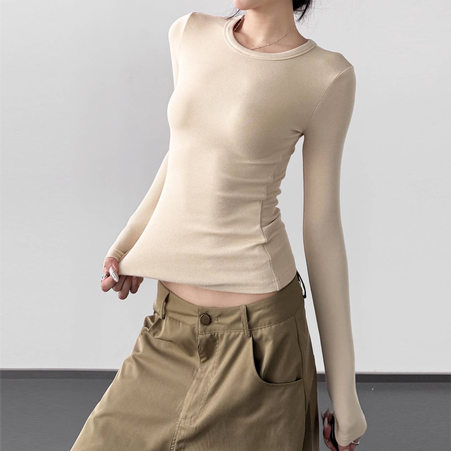 UZ Wholesale Store - Vendita all'ingrosso Top in maglia - Donna - Maglietta a maniche lunghe aderente a tinta unita2