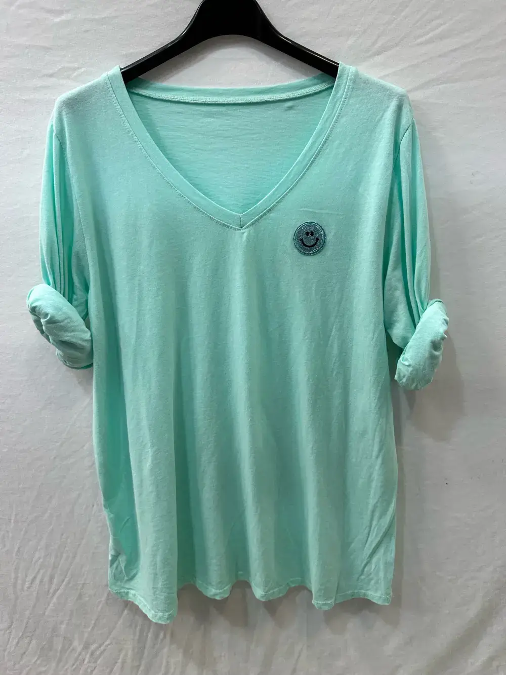 Mimi & Gogo - Vendita all'ingrosso Maglietta - Donna - T-shirt con smiley di paillettes, taglia unica 36-426