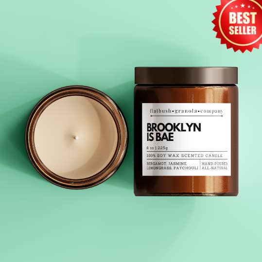 Flatbush Granola Company - Wholesale Jar/Filled Candle - Brooklyn is Bae 100% Soy Wax Candle1