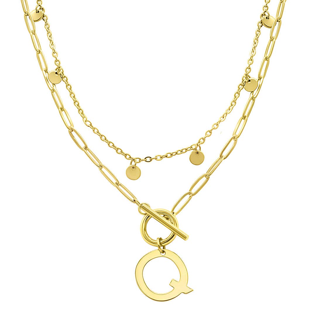 Adornia - Wholesale Pendant/Charm Necklace - Tarnish Resistant Confetti Paperclip Initial Toggle Necklace17