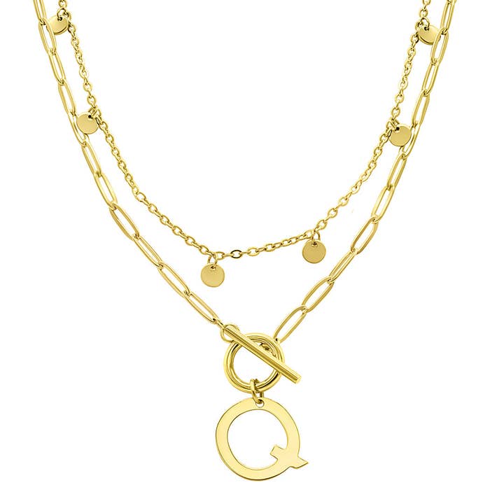 Adornia - Wholesale Pendant/Charm Necklace - Tarnish Resistant Confetti Paperclip Initial Toggle Necklace17