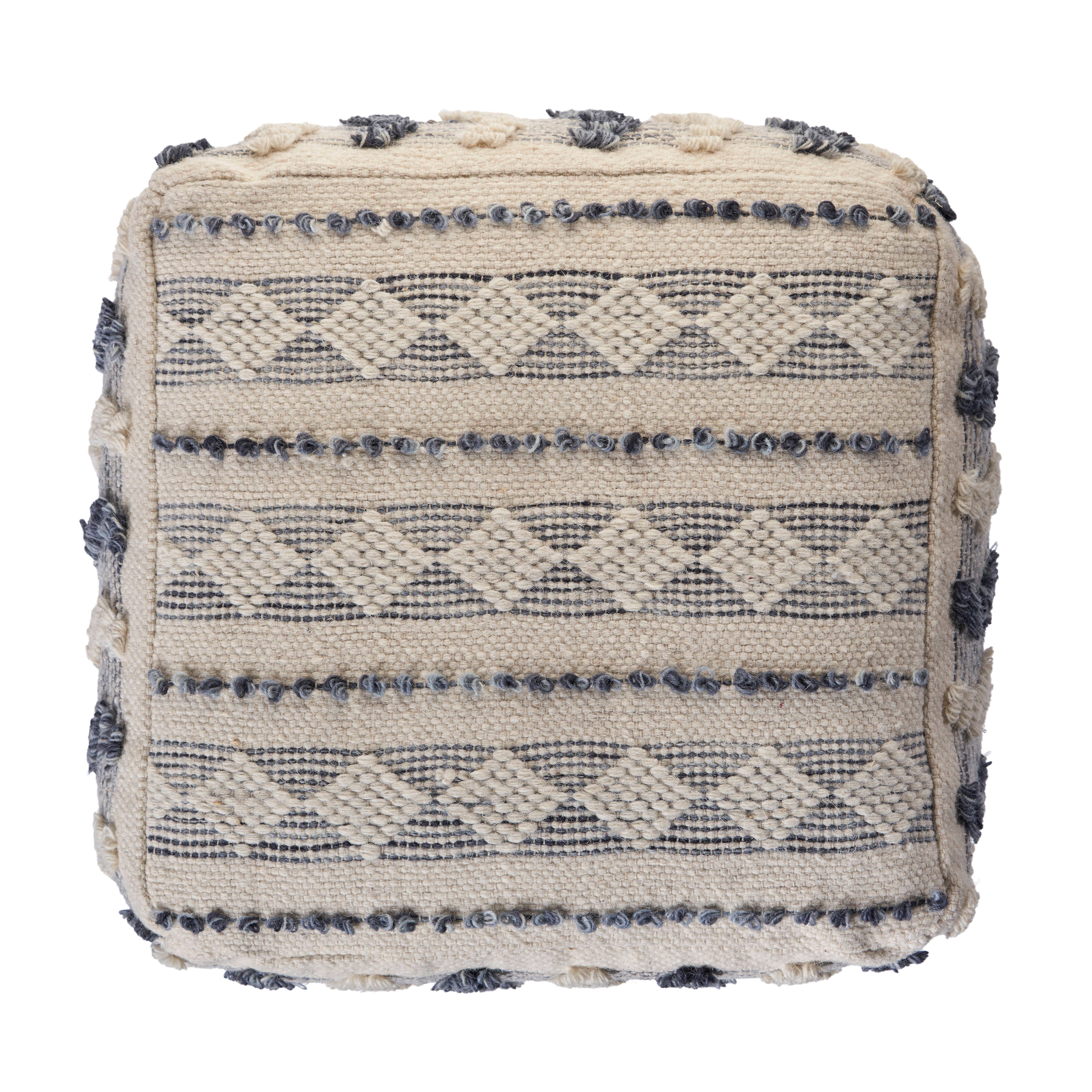 Navy Blue Ivory Handmade Flat-Woven Wool Pouf – Quick Seat or Ottoman for wholesale on Faire3