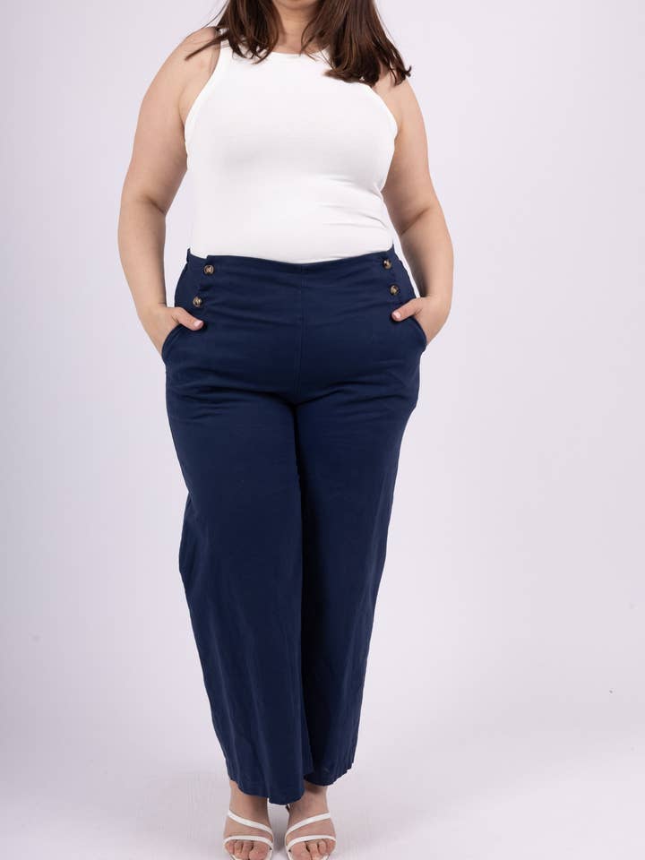 Pépouz' Paris - Wholesale Pants - Women's - PLUS SIZE Pants 97% cotton with buttons PPN2509GT20