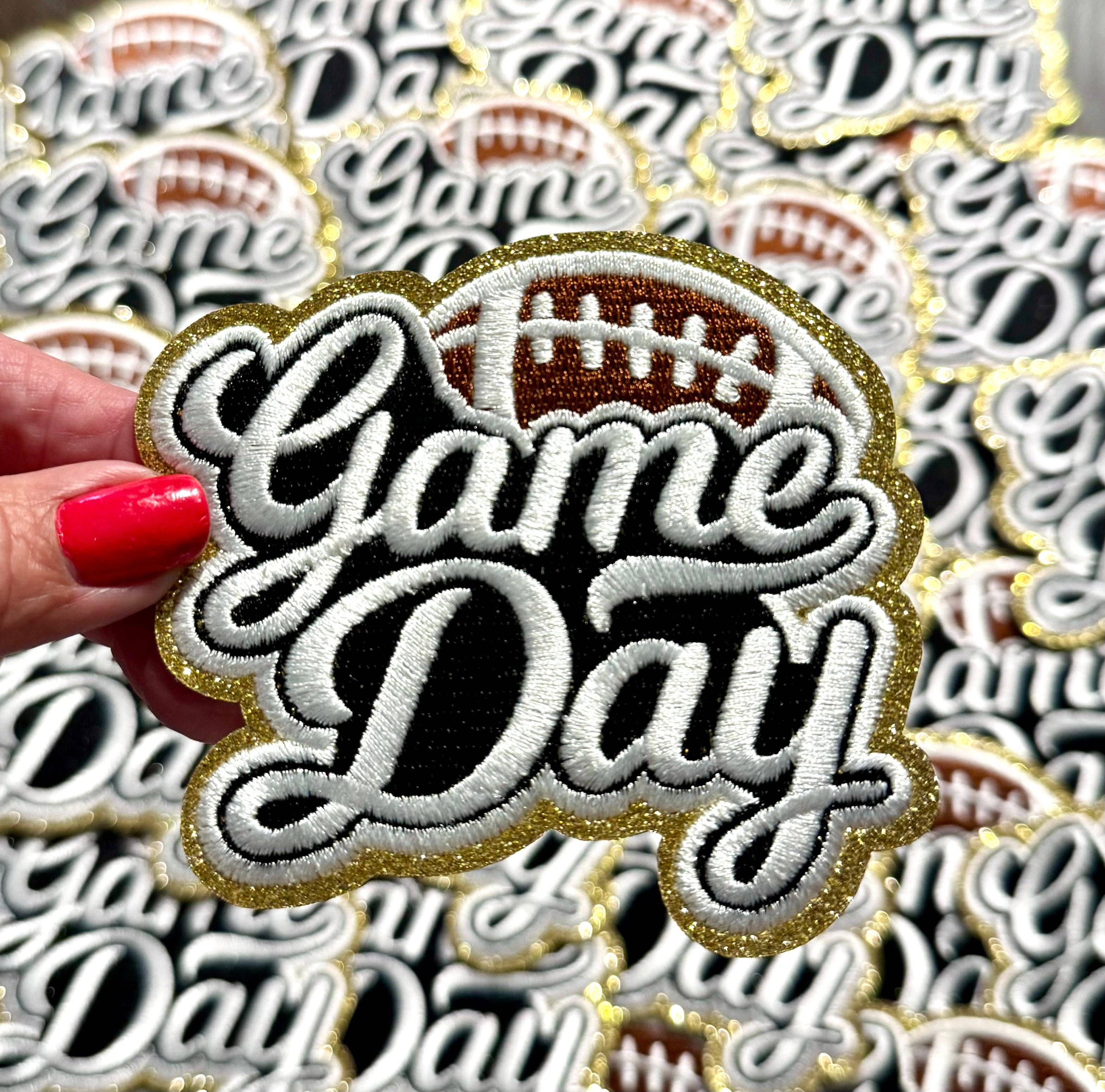 sequinandstiches - Wholesale Patch - Game Day Patch. Football Patch,Trucker Hat Patch, Glitter Patch, Iron On Patch, Sports Patch, Game Day Patch, Patch for Hat, DIY, White embroidered  Patch0