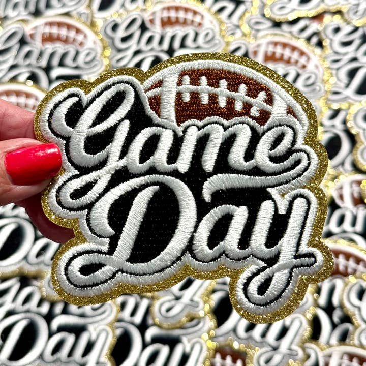 sequinandstiches - Wholesale Patch - Game Day Patch. Football Patch,Trucker Hat Patch, Glitter Patch, Iron On Patch, Sports Patch, Game Day Patch, Patch for Hat, DIY, White embroidered Patch0