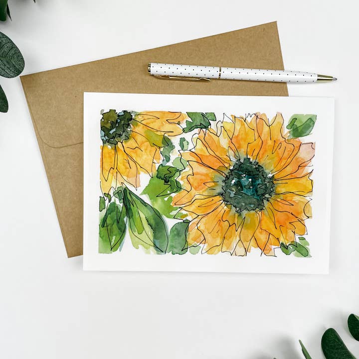 "Sunflowers" Greeting Card 5x7" for wholesale by Shelly Cluff Art