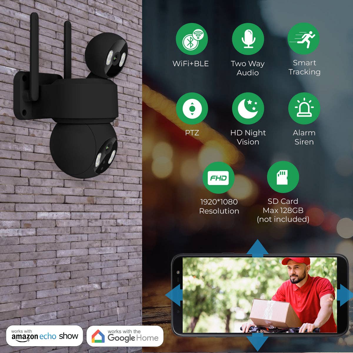 ENER-J - Vente Lampe d'extérieur/de jardin - Caméra IP Dôme Extérieure Double Lentille Wi-Fi Intelligente IP651