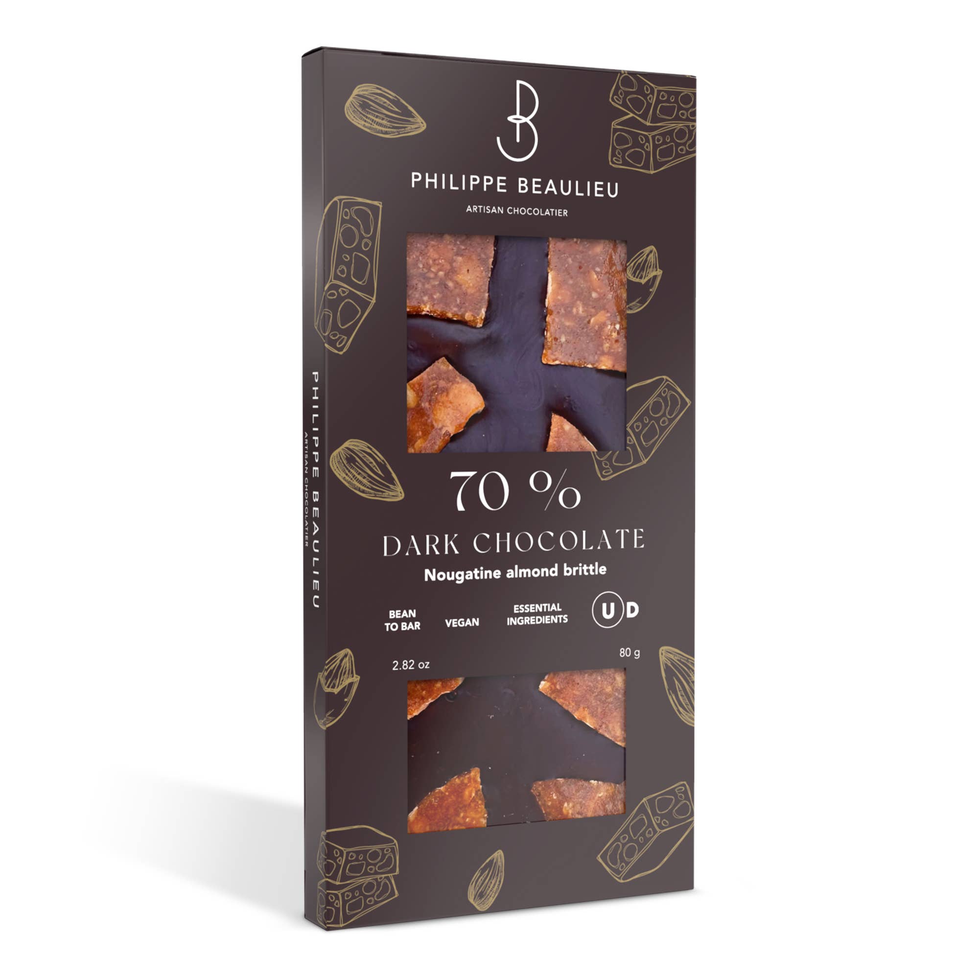 Philippe Beaulieu Artisan Chocolatier - Wholesale Chocolate Bar - Chocolate Bar - 70% Dark Nougatine Almond Brittle1