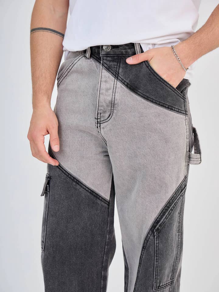 TOP MONDAY – wholesale Jeans – Men’s – Black/Grey Two-Tone Cargo Jeans5