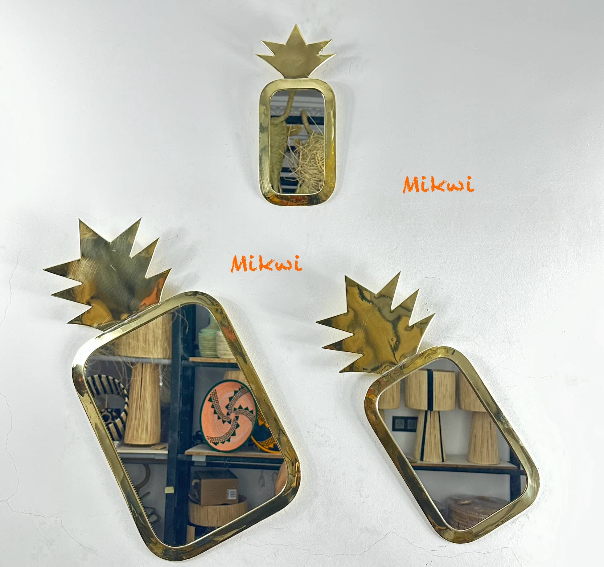 Set of 3 Moroccan PINEAPPLE Mirrors (Brass), Wholesale for your shop