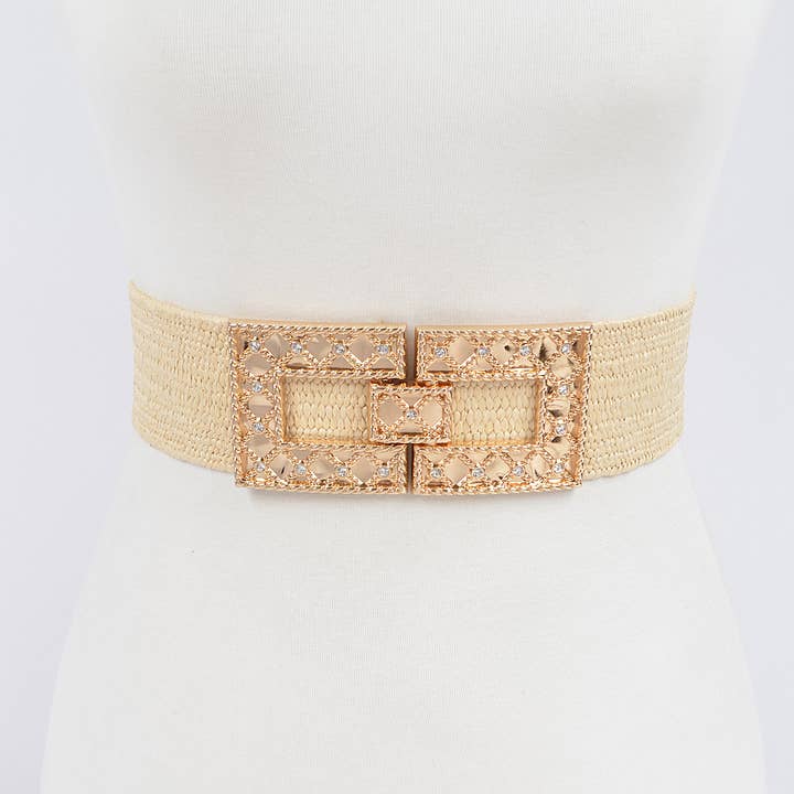 3AM BY H&D ACCESSORIES - Wholesale Belt - Women's - Rhinestone buckle stretch straw belt